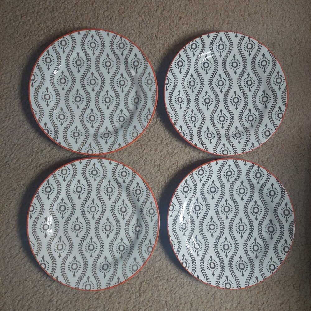 Set of 4 Baum Tangier Brown Moroccan Style Salad Plates 8” Orange EUC